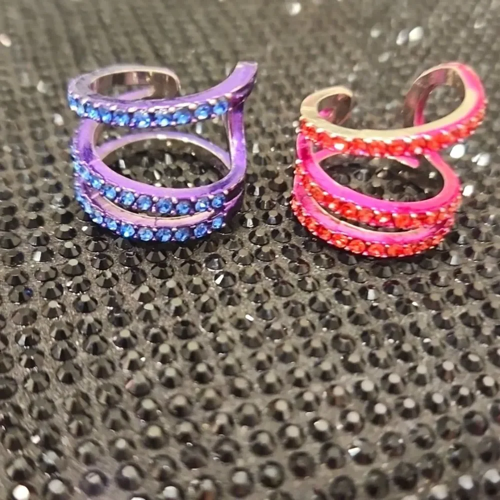 Akira Pink & Purple Rhinestone Stackable Rings‎